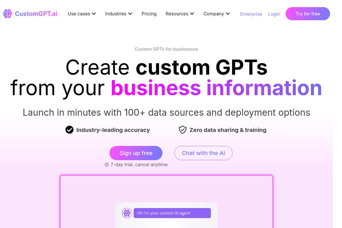 Screenshot of CustomGPT_ai_Custom_GPTs_for_Businesses