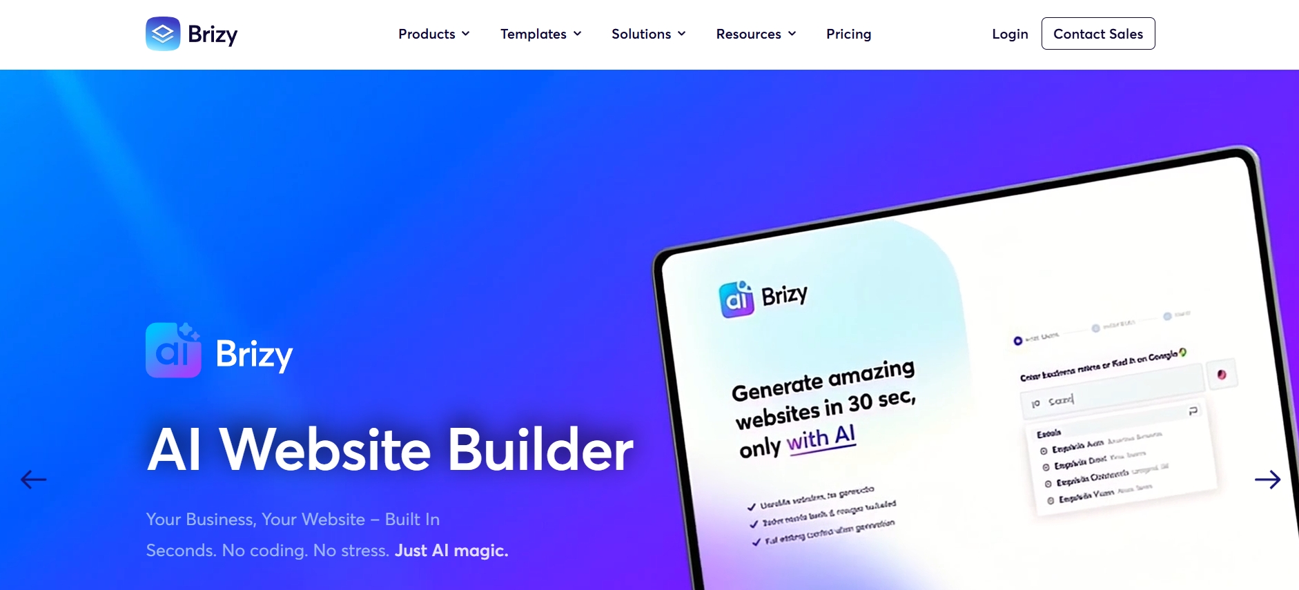 screenshot of Brizy